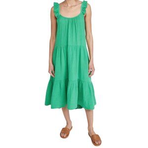 Xirena Rumer Midi Dress Womens Medium Kelly Green Cotton Gauze Sleeveless Tiered